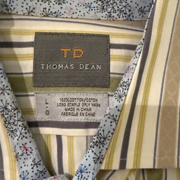 Thomas Dean Shirt Men's Large Multicolor Striped Flip Cuffs 2 Ply Yarn Preppy - Picture 7 of 8